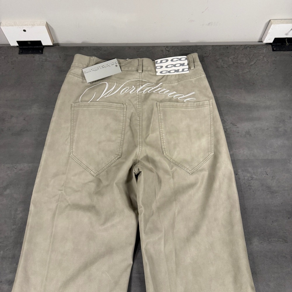 Cold Culture Backtalk V3 Pants 38 32x30 Faux Leather Cream Beige Wide Leg Baggy